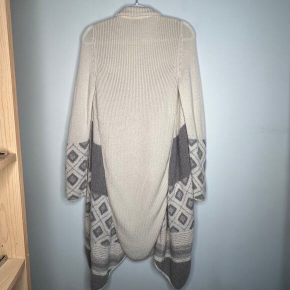 Vince Cream & Grey Drape Front Wool Sweater Cardigan Duster Size Small - Picture 4 of 10